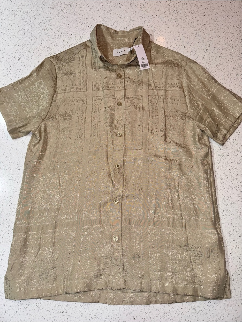 Topman Gold-Pattern Short Sleeve Button-Down Shirt